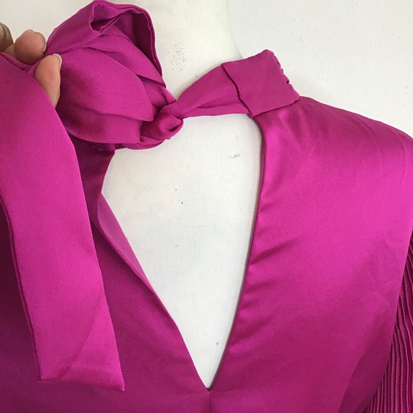 Milly Women Elegant Chic Fuchsia Pleated Long Sleeve Mini Dress Size 10 - Picture 10 of 15